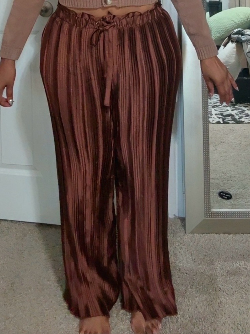 Anthropologie Copper-Brown Pleated Wide-Leg Pants